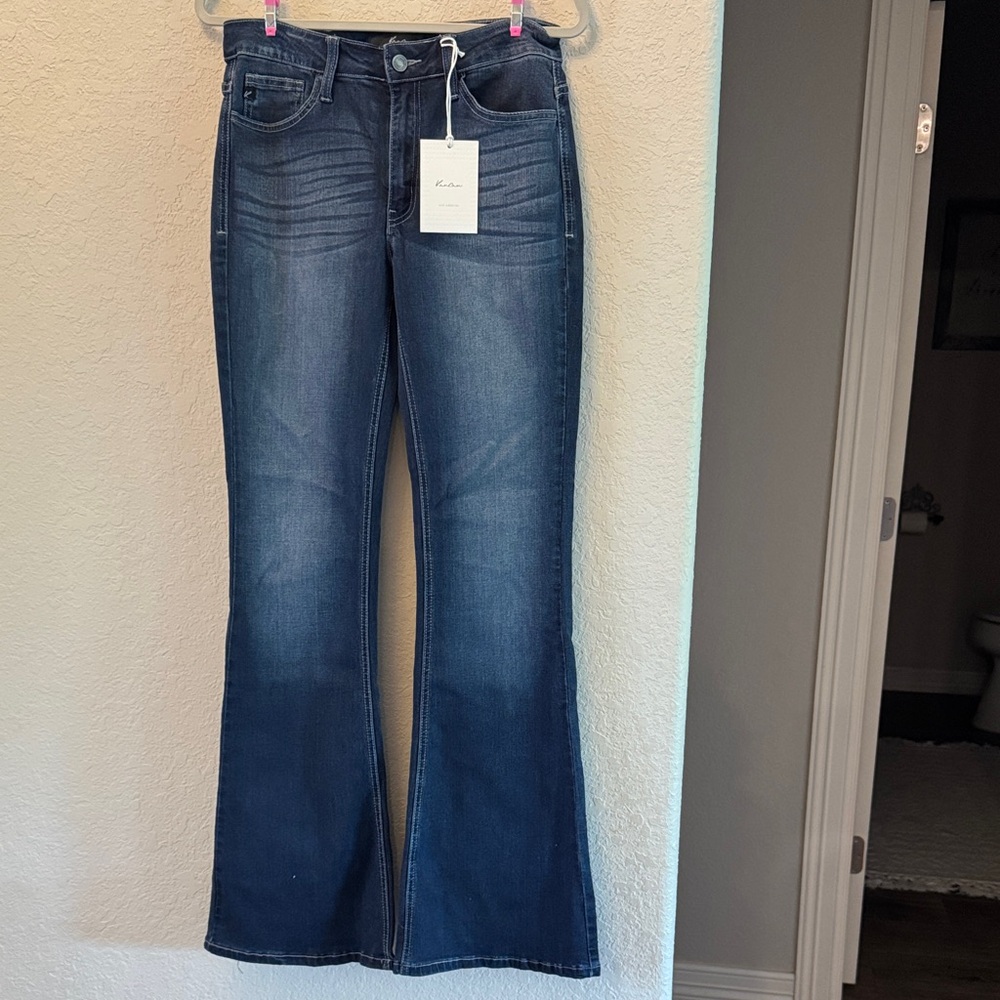 KanCan Indigo Flared Jeans with Faded Whisker Detail